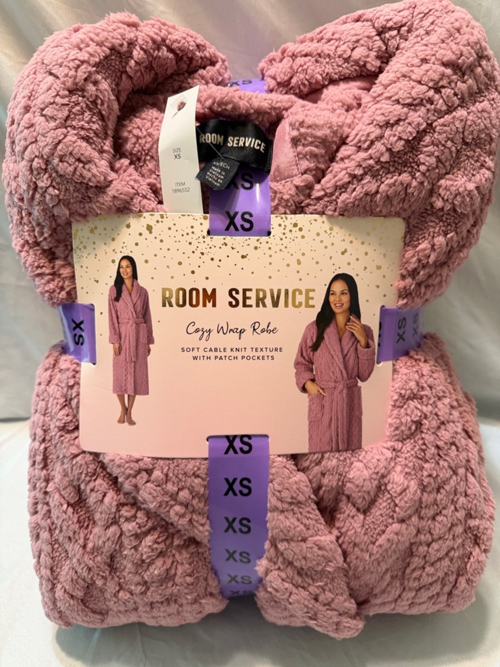 Room Service Cozy Wrap Robe in Dusty Pink - XS
